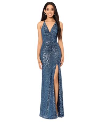 Blondie Nites Juniors' High-Slit Sequined Evening Gown - Macy's