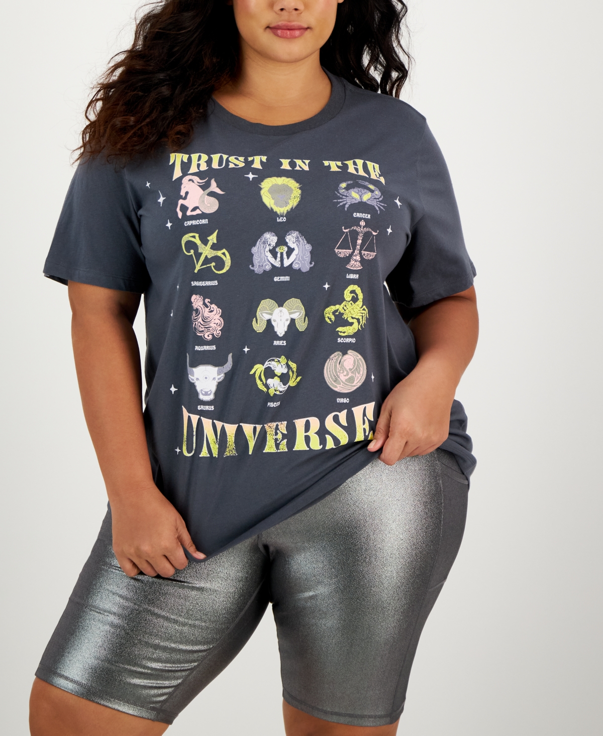 Grayson Threads Black Trendy Plus Size Short-sleeve Trust In The Universe T-shirt In Gray