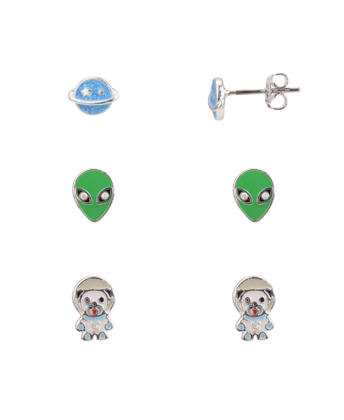 Fao Schwarz Alien, Dog Astronaut And Planet Trio Earring Set, 6 Pieces In Multi