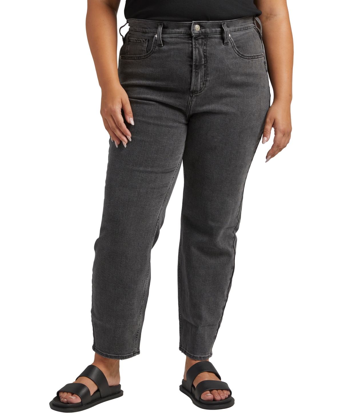 Shop Silver Jeans Co. Plus Size Highly Desirable High Rise Straight Leg Jeans In Black