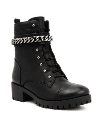 Chain Round Toe Lug Sole Combat Booties 
