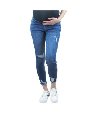 Maternity Jagged Hem Destructed Jean with Belly Band