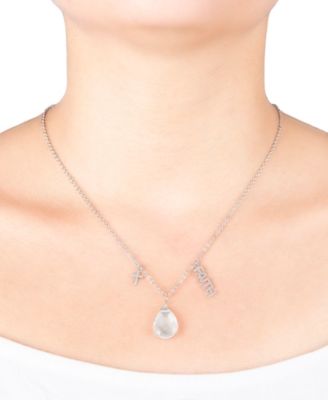 Clear Quartz Pear Shape Bead 16mm Faith Charm Necklace in Fine Silver Plated Brass