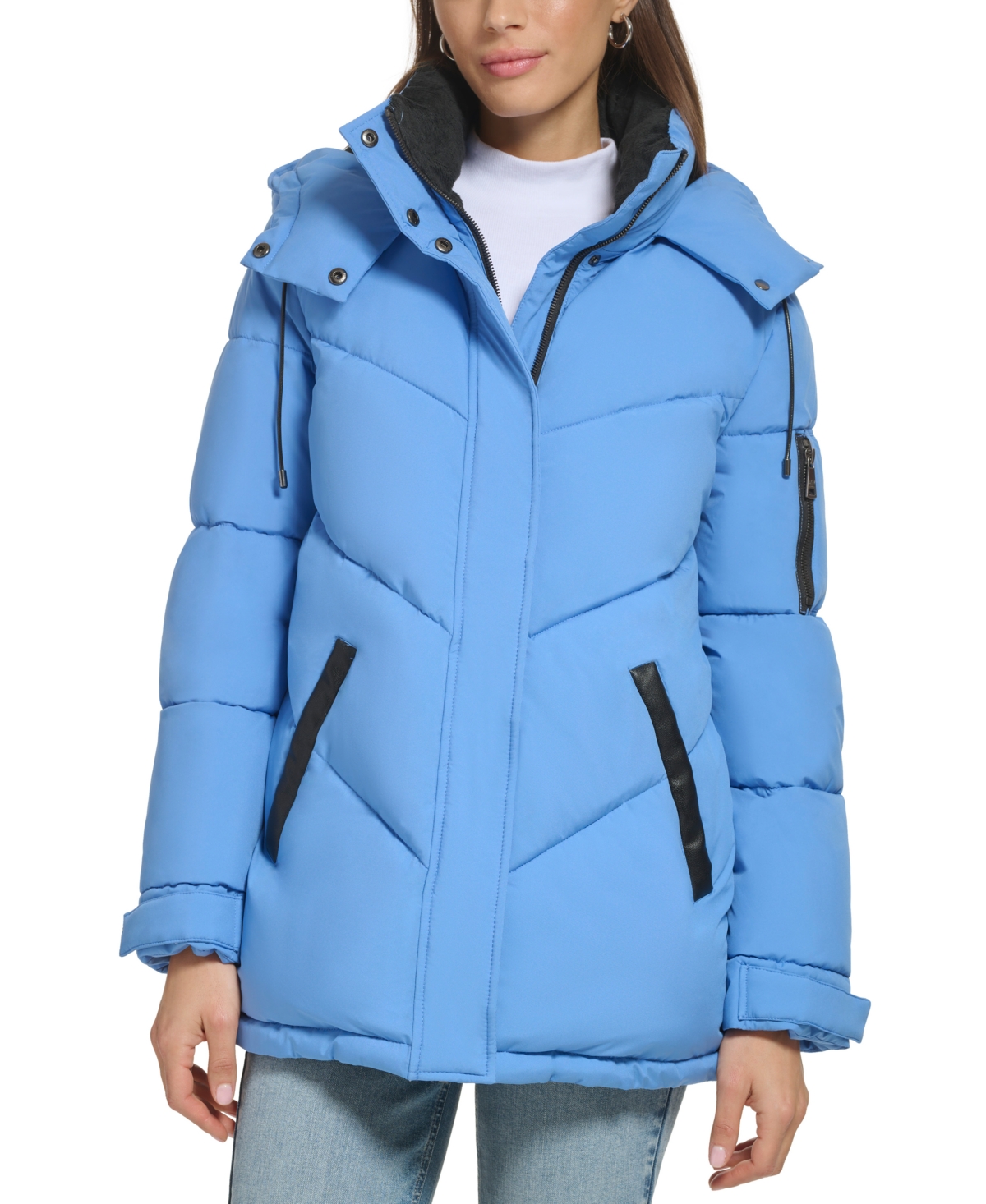 Dkny Jeans Women s Long Puffer Jacket with Removeable Hood Smart Closet