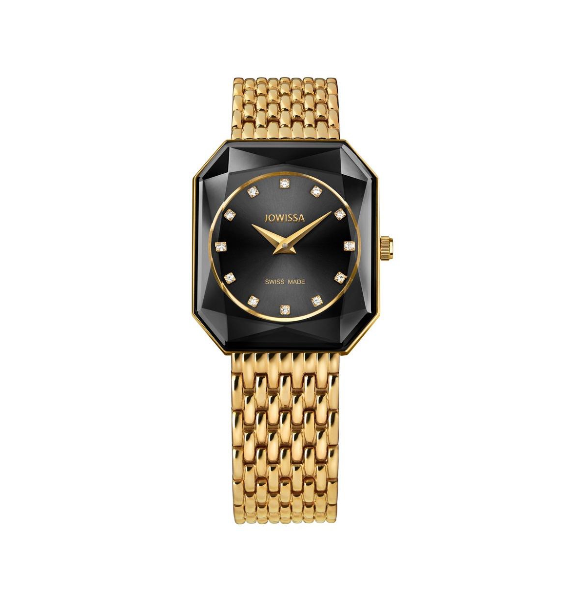 Facet Radiant Swiss Gold Plated Ladies 26x30mm Watch - Black Dial - Black