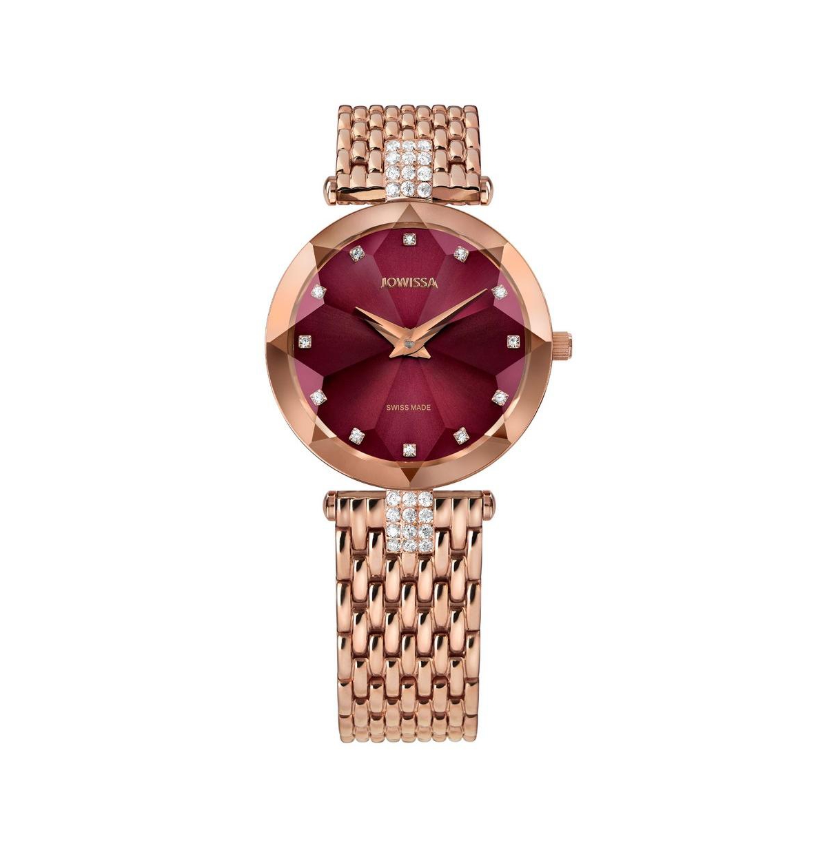 Facet Strass Swiss Rose Gold Plated Ladies 30mm Watch - Burgundy Dial - Dark Red