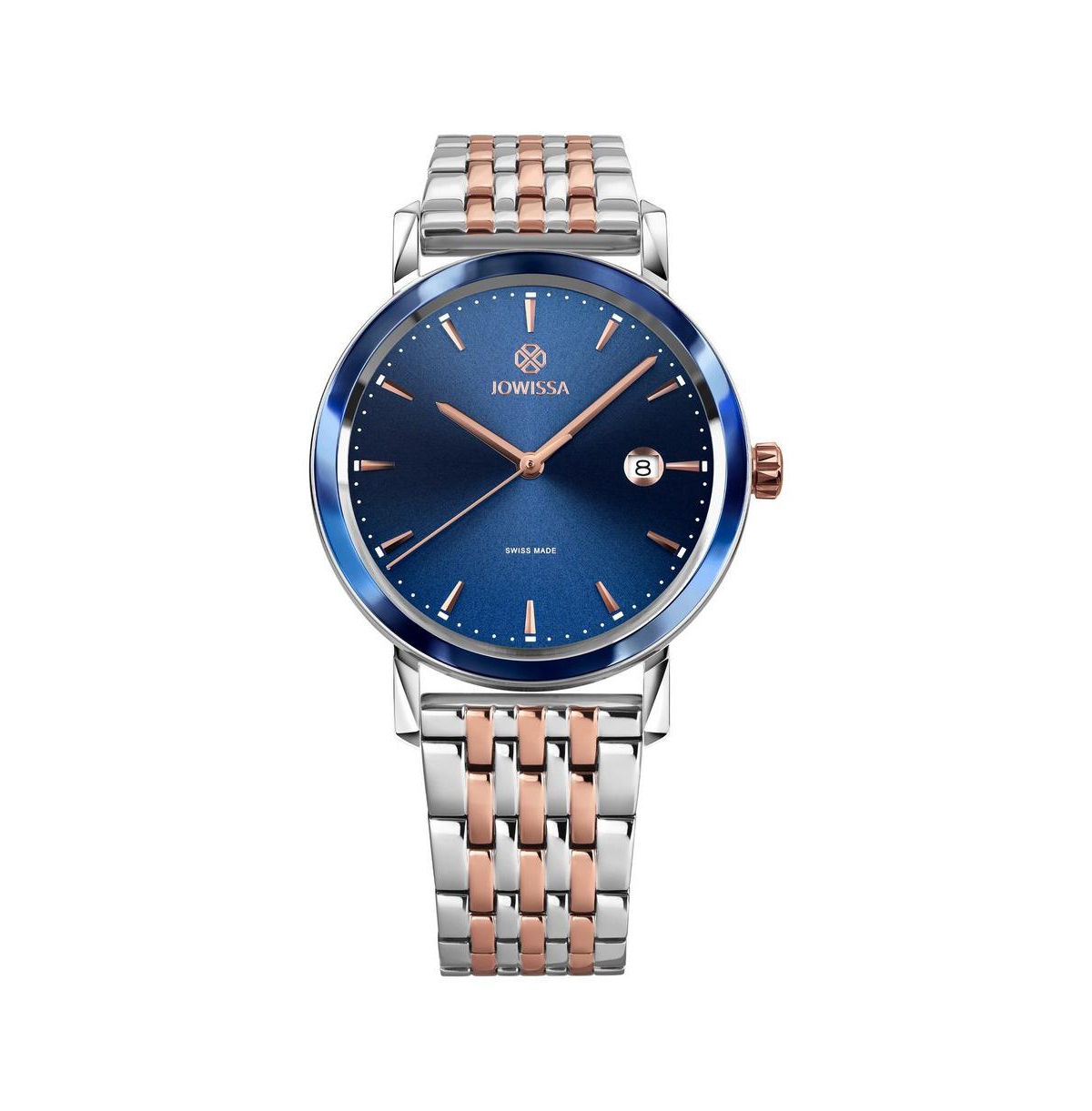 Magno Swiss Rose Gold Plated Men's 40mm Watch - Blue & Rose Dial - Blue