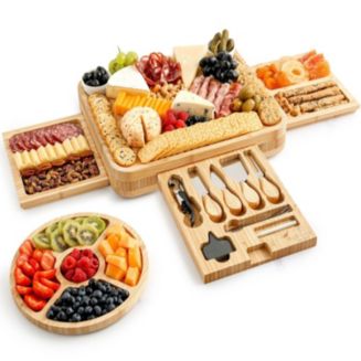 Premium Bamboo Cheese Board Deluxe Set with 4 Piece Knife Set - Macy's