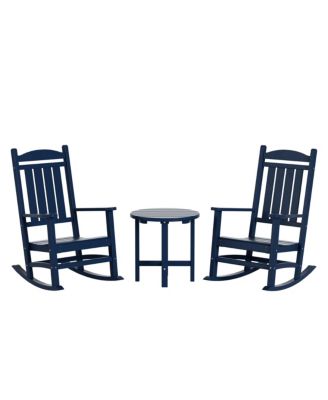 3 Piece Outdoor Porch Rocking Chairs with Round Side Table Set