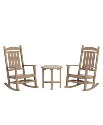 3 Piece Outdoor Porch Rocking Chairs with Round Side Table Set