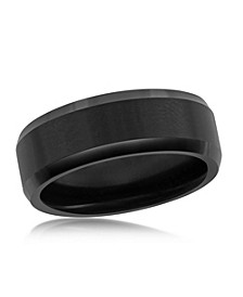 Mens Brushed and Polished Black 8mm Tungsten Ring