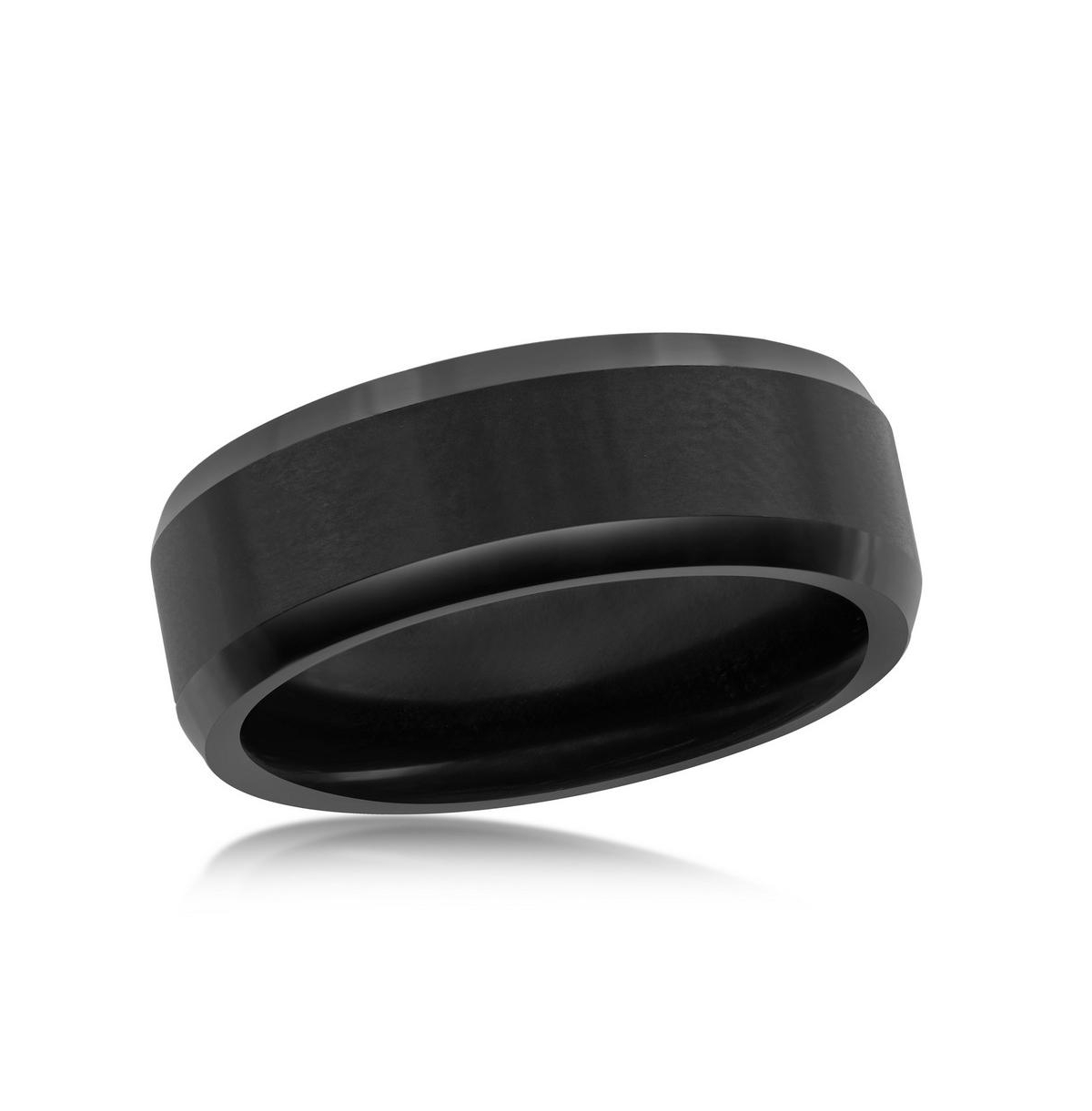 BLACKJACK MENS BRUSHED AND POLISHED BLACK 8MM TUNGSTEN RING