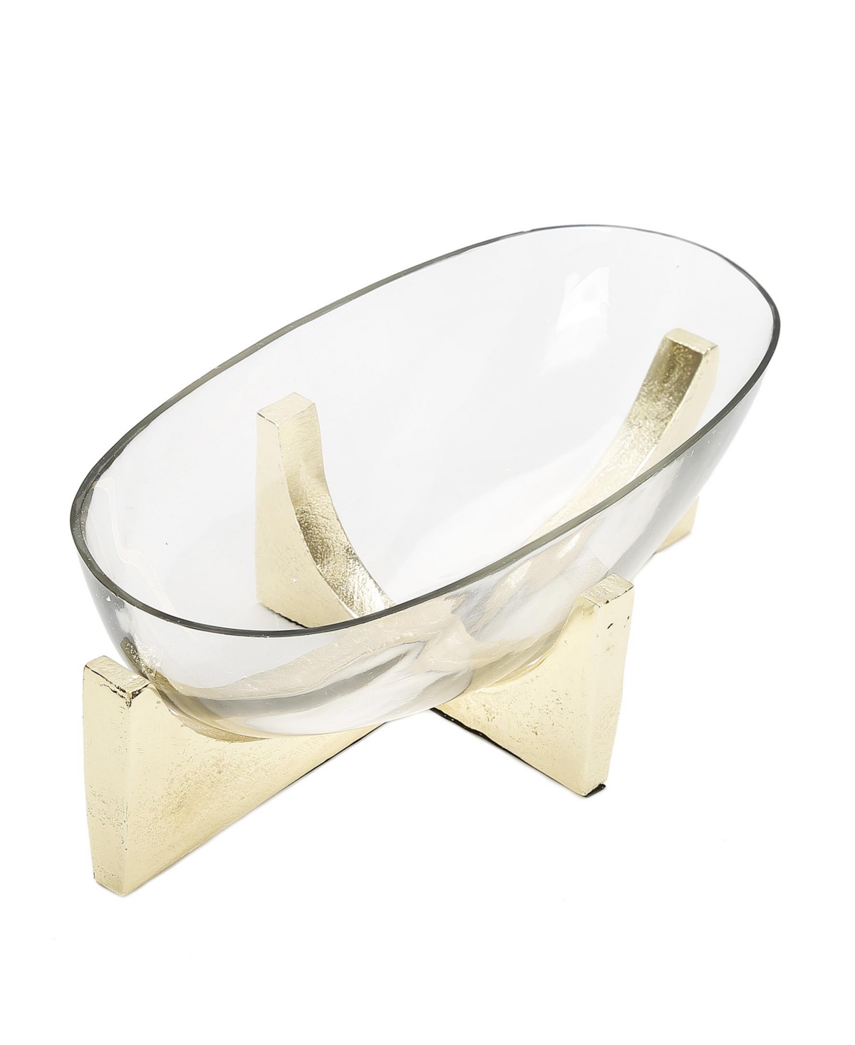 Classic Touch Glass Oval Bowl On Block Base In Gold