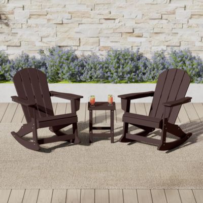 3 Piece set Outdoor Patio Poly Adirondack rocking chairs with side table