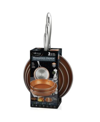Hammered Copper 3-Piece Ti-Cerama Nonstick Frying Pan Set