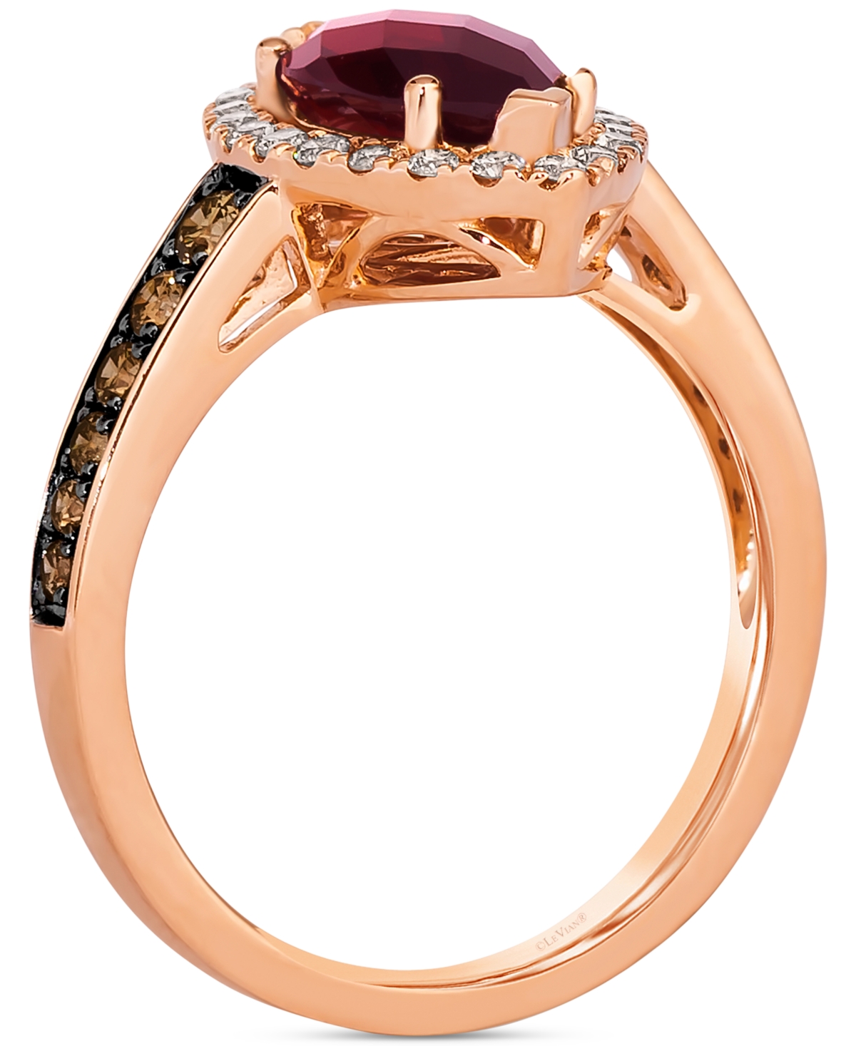 Le Vian Pomegranate Garnet (2 ct. t.w.) & Diamond (1/2 ct. t.w.) Halo Ring in 14k Rose Gold - 14K Strawberry Gold Ring