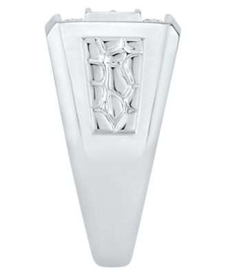 Men's Diamond Cluster Nugget Detail Ring (1 ct. t.w.) in 10k White Gold