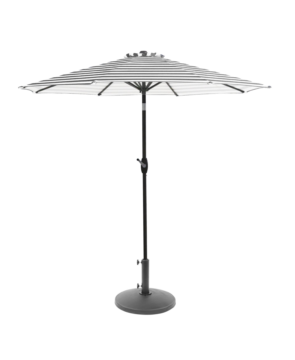 9 Ft Outdoor Patio Market Table Umbrella with Round Resin Base - Gray/ White Stripe