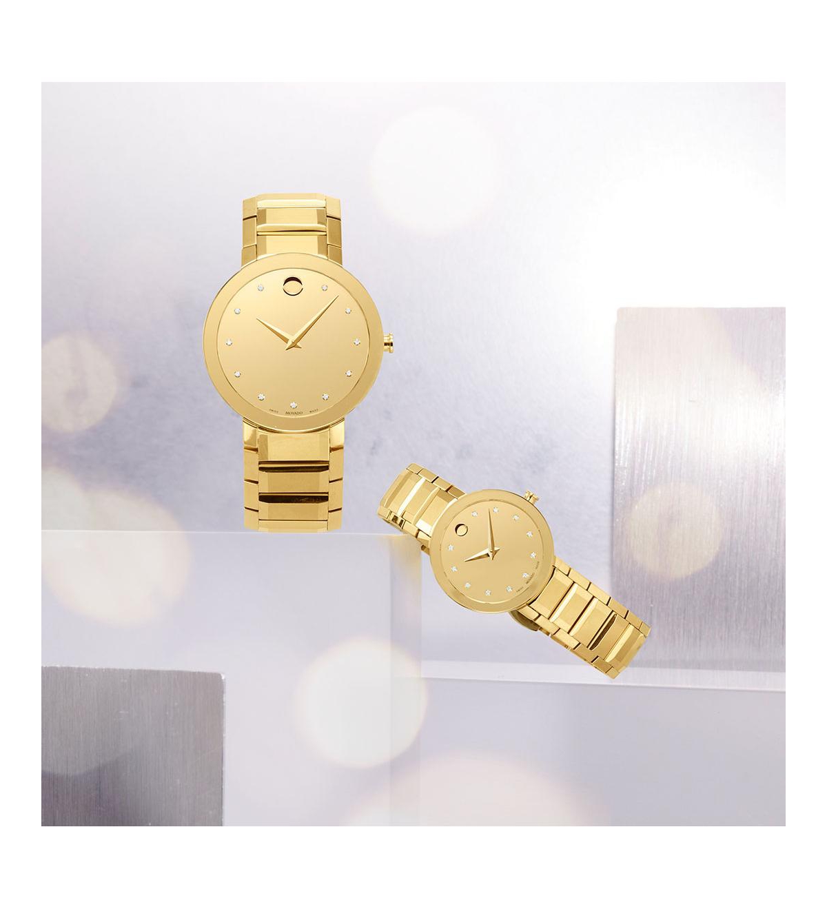 Shop Movado Men's Men's Swiss Sapphire Diamond (1/20 Ct. T.w.) Gold-tone Pvd Bracelet Watch 39mm