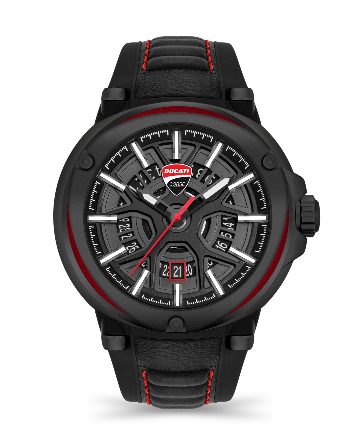 Ducati Corse Men's Partenza Collection Timepiece Black Silicon Strap Watch, 49mm