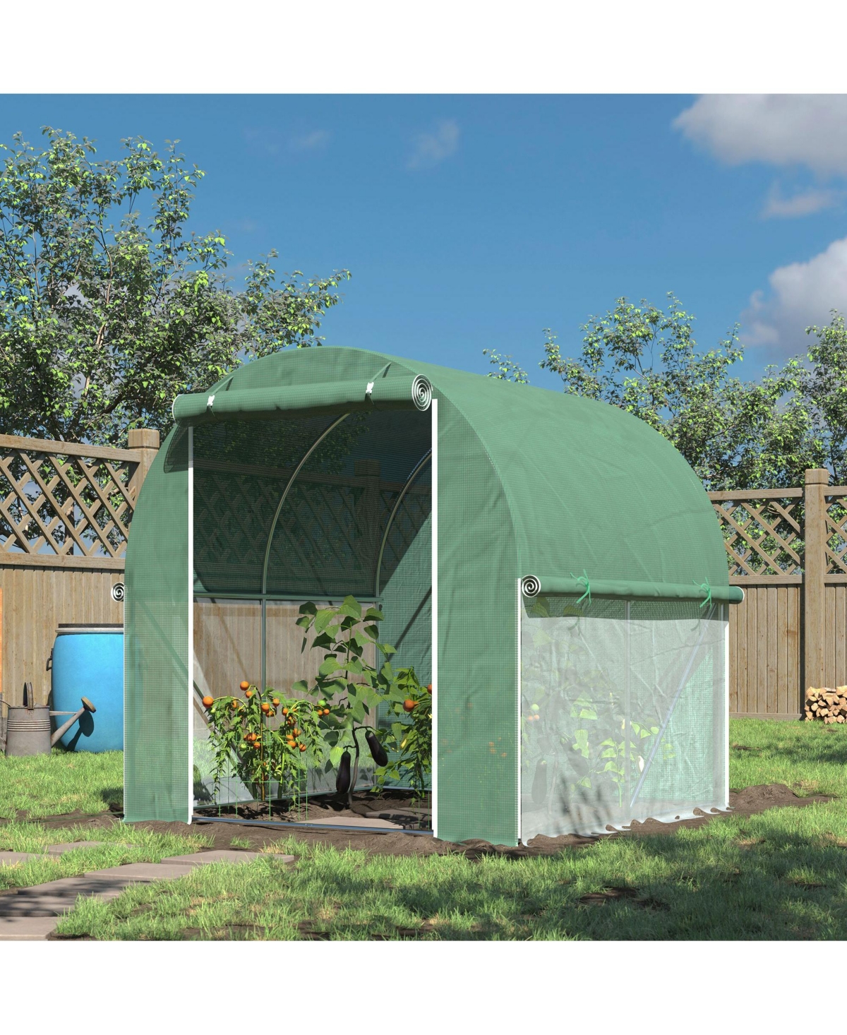 Outsunny Walk-In Tunnel Greenhouse w/ Roll-up Door,- Green