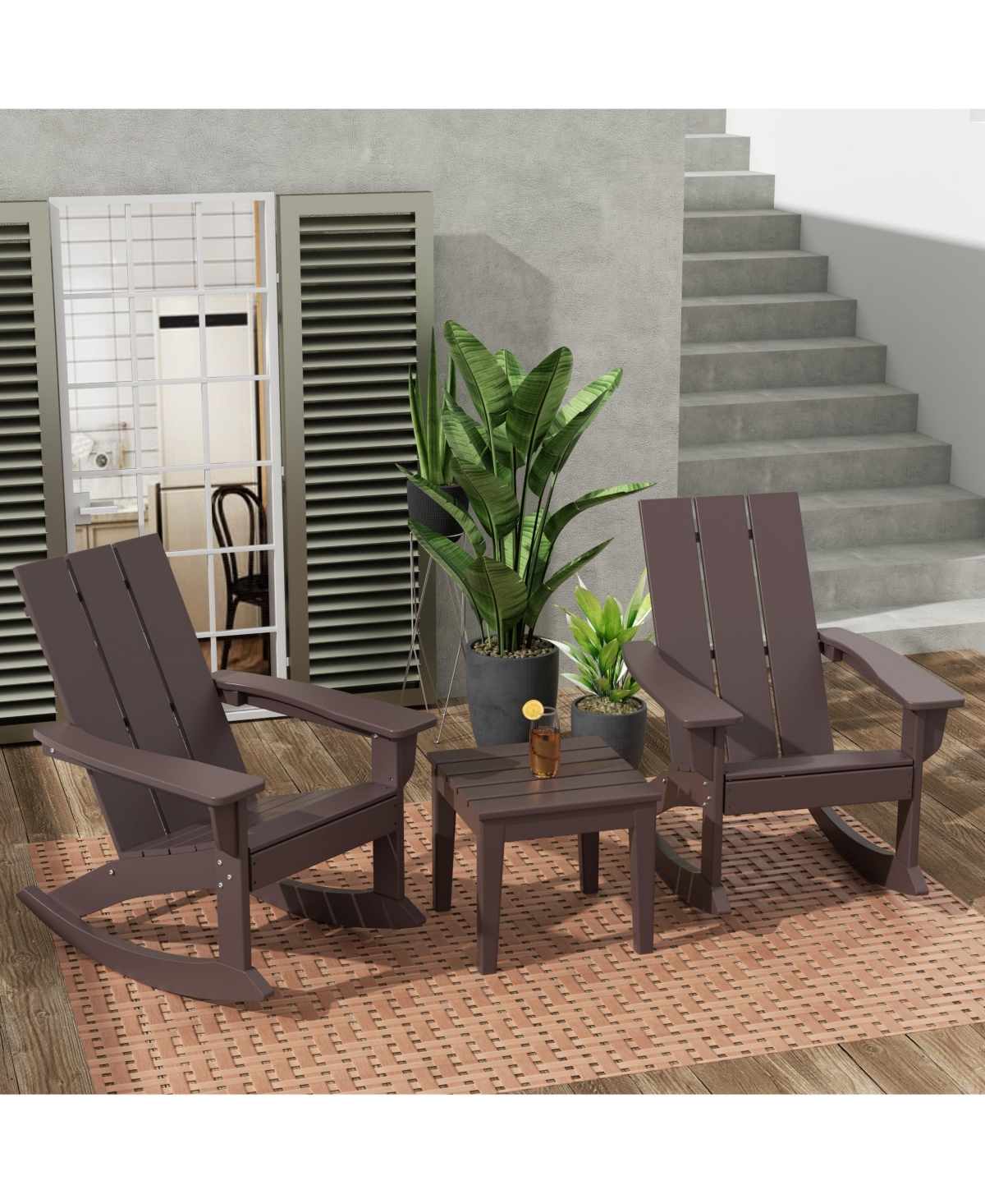WestinTrends 3 Piece Set Outdoor Modern Rocking Chairs with Square Side Table