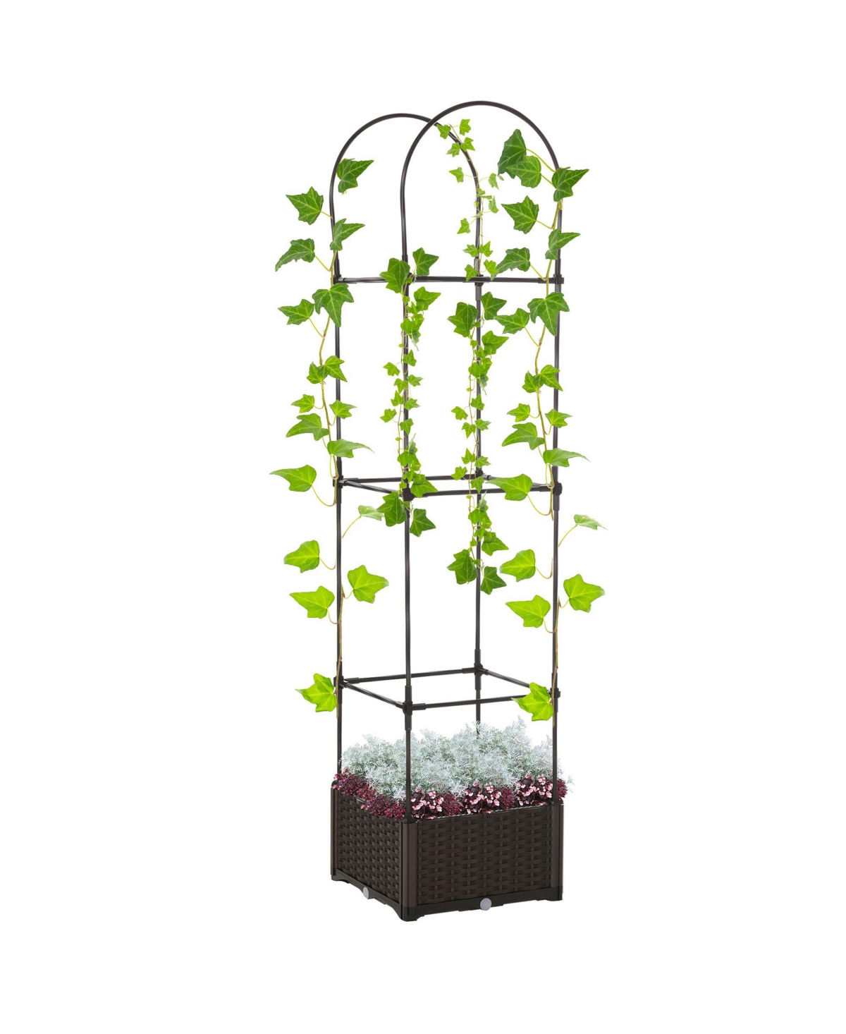 Flower Vine Plant Box Climbing Vine Bars w/ Drainage, Steel Frame - Brown
