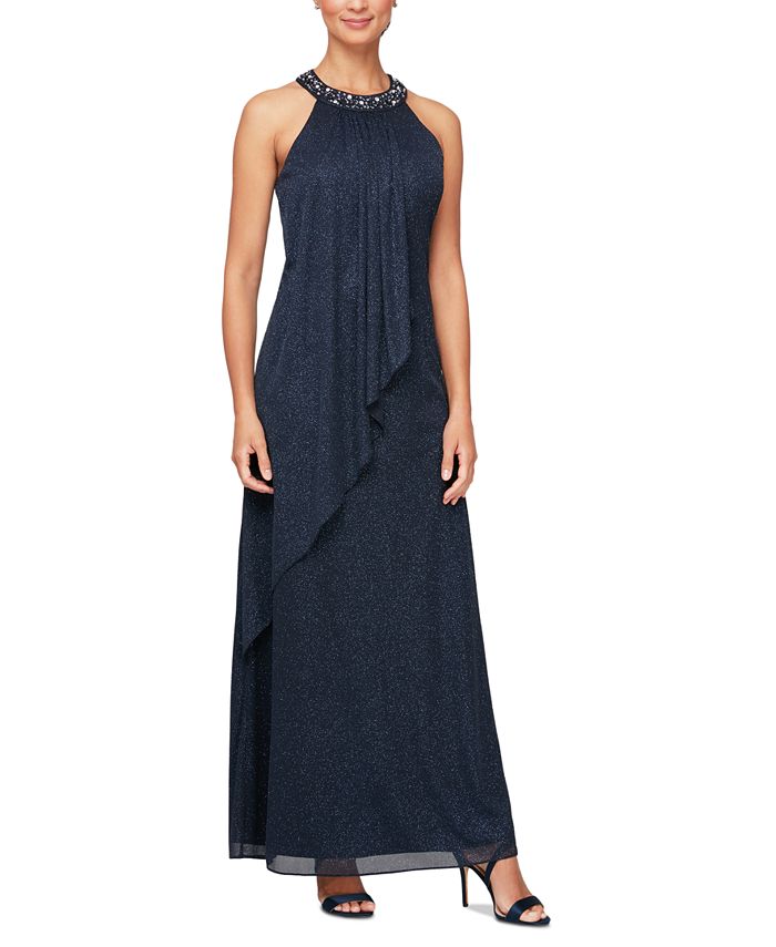 SL Fashions Women's Overlay A-Line Halter Gown - Macy's