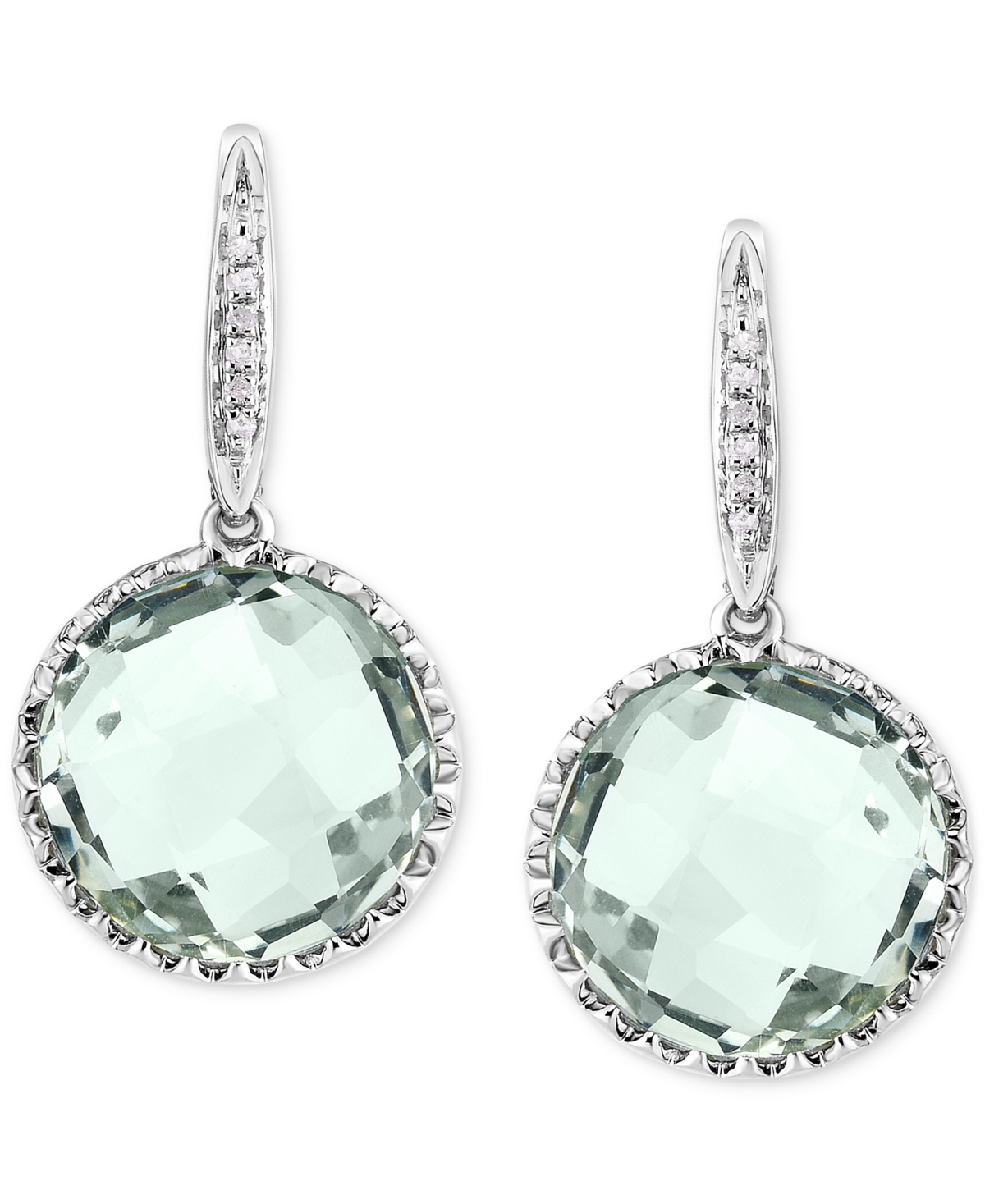 (9 ct. t.w.) & Diamond Accent (1/20 ct. t.w.) Drop Earrings in 14k White Gold - Green Quartz