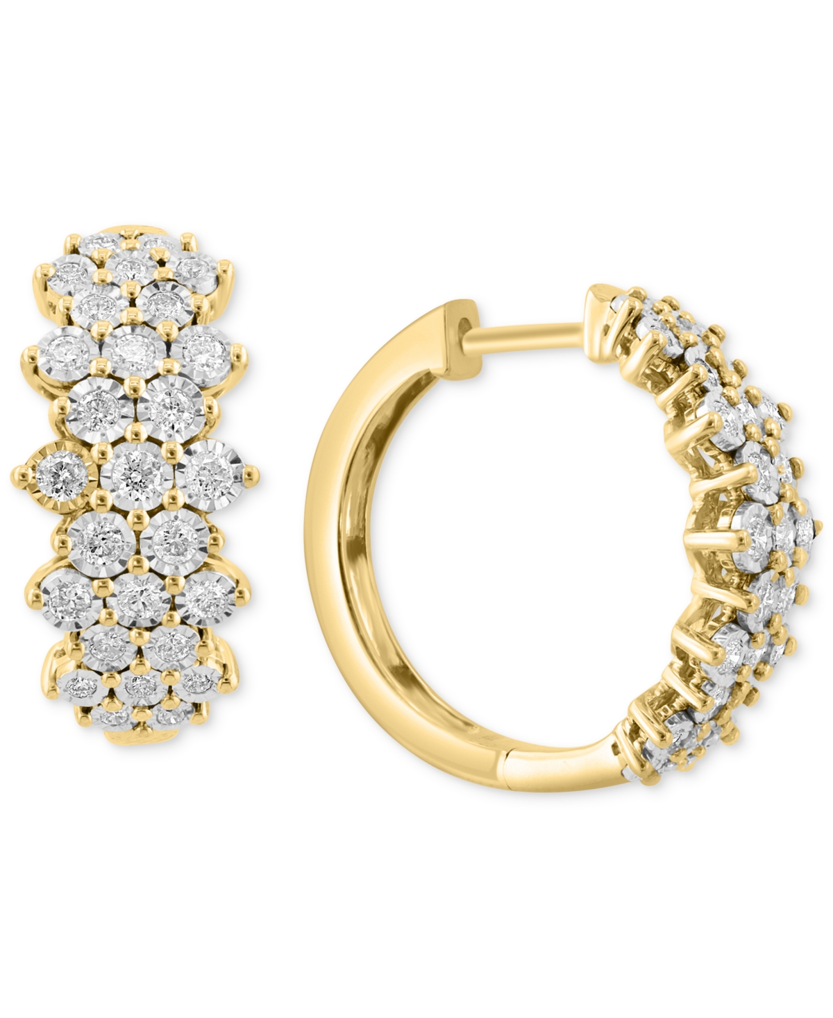 Effy Diamond Cluster Hoop Earrings (1 ct. t.w.) in 14k White Gold (Also available in in 14k Two-Tone Gold) - 14K Two Tone Gold