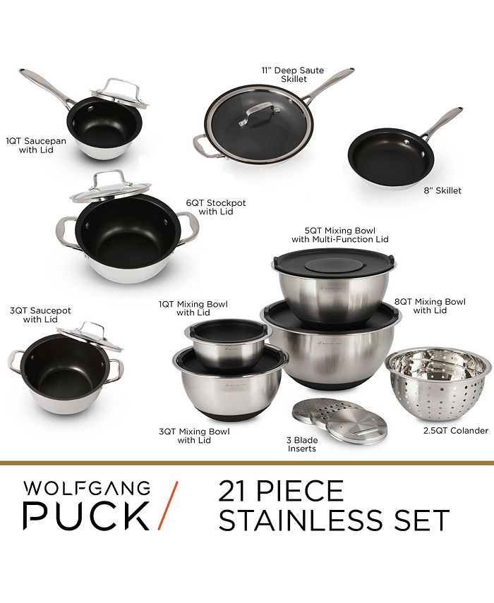 Wolfgang Puck 21Piece Stainless Steel Cookware and Mixing Bowls Set