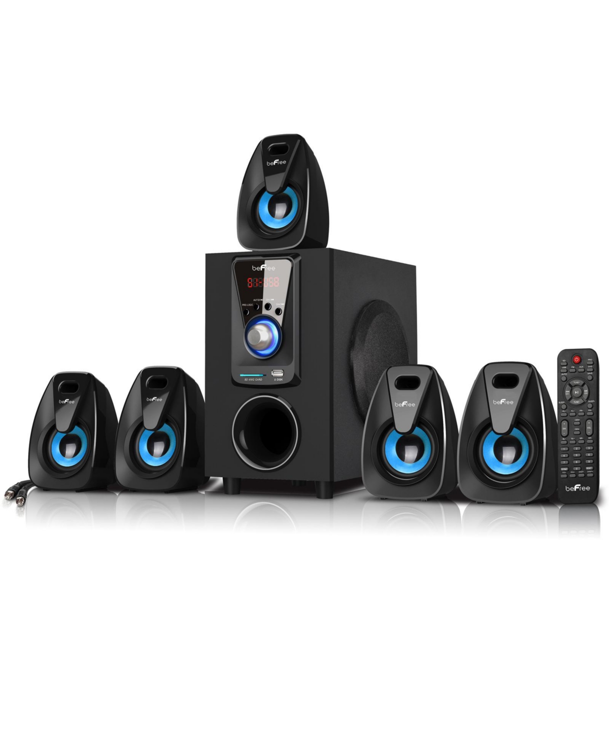 beFree Sound 5.1 Channel Bluetooth Surround Sound Speaker System in Blue - Black