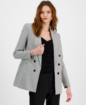 Bar III Women's Mini-Check-Print Faux-Double-Breasted Jacket, Created ...