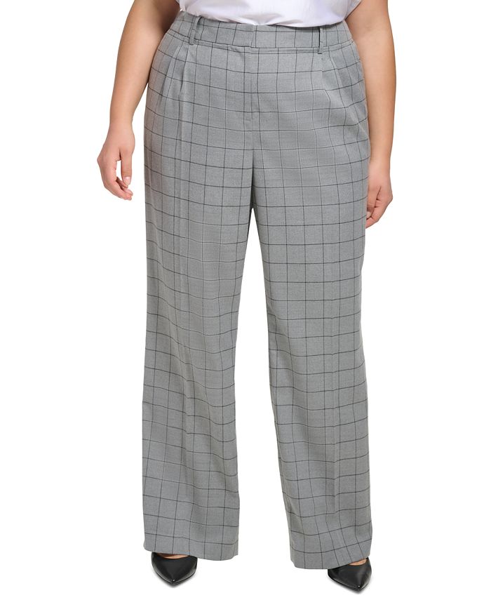 Calvin Klein Plus Size Windowpane Straight Leg Pants Macy s