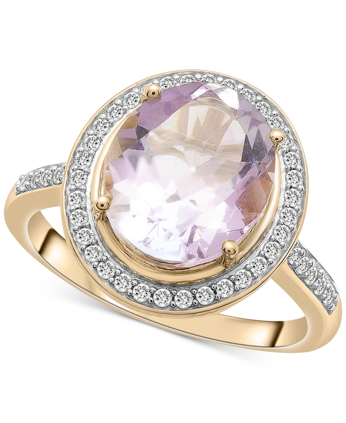 Macy's Pink Amethyst (3-1/6 Ct. T.w.) & Diamond (1/4 Ct. T.w.) Oval Halo Ring In 14k Gold In Rose De France