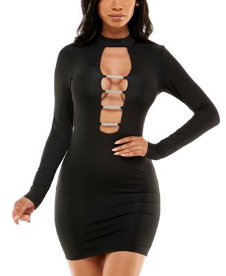 bebe Embellished Caged Front Long Sleeve Dress Macy s