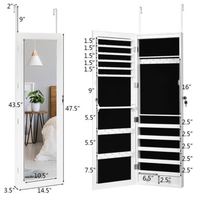 Wall Door Mounted Mirror Jewelry Cabinet Organizer