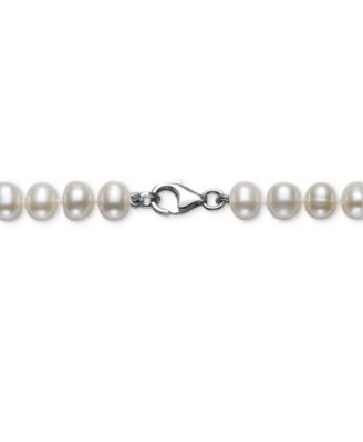 White Cultured Freshwater Pearl (6mm) Necklace and Matching Stud (7-1/2mm) Earrings Set in Sterling Silver