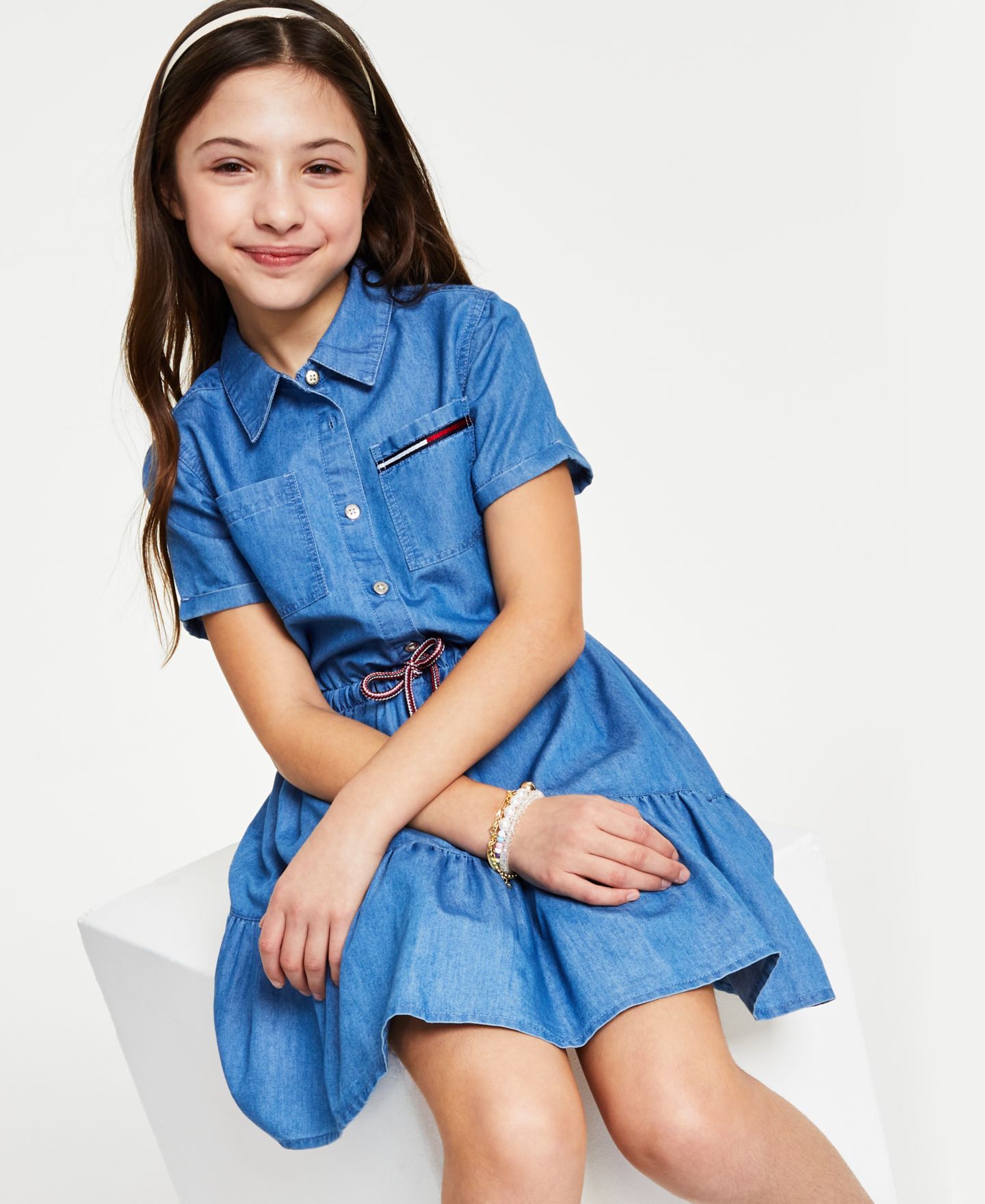 Платье Tommy Hilfiger Denim Shirt Dress для девочек, цвет: Варёный — фото 3