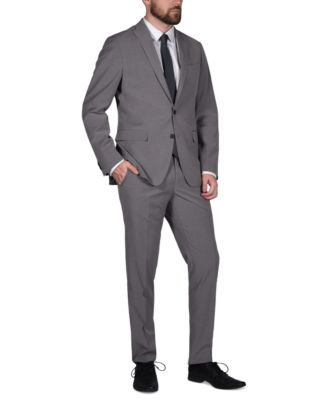 Perry Ellis Portfolio Mens Micro Grid Slim Fit Stretch Suit In Light Grey