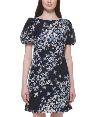 Jessica Howard Women's Floral-Print Puff-Sleeve Lace Sheath Dress - Macy's
