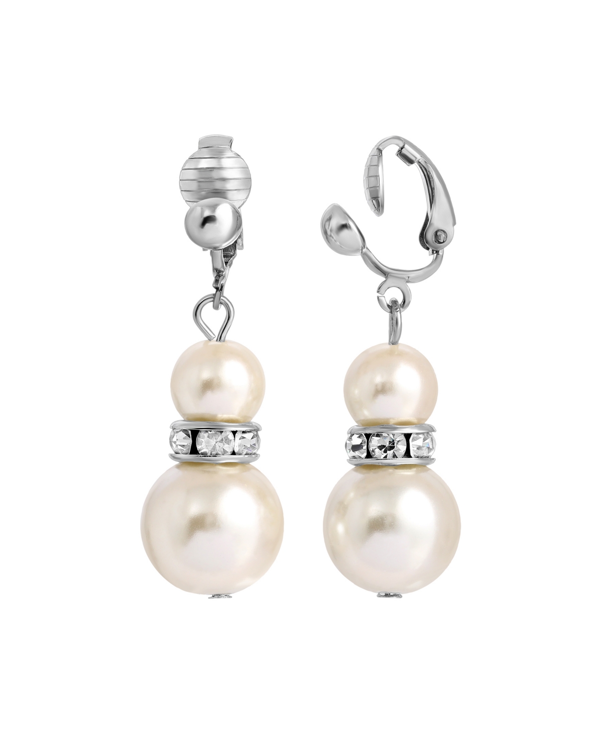 2028 Graduated Faux Imitation Pearl And Crystal Clip Earrings In White
