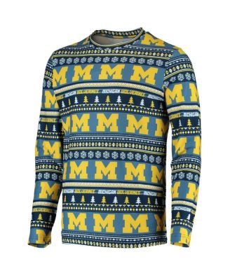 Men's Navy Michigan Wolverines Ugly Sweater Knit Long Sleeve Top and Pant Set
