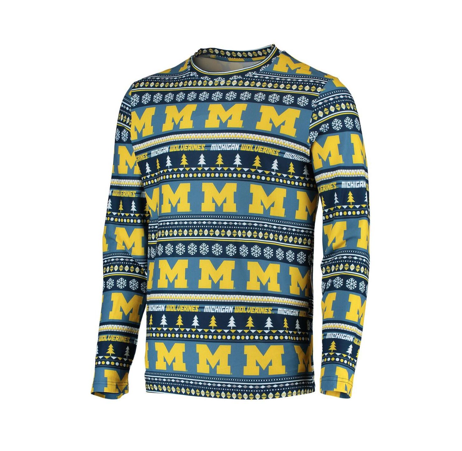 Men's Navy Michigan Wolverines Ugly Sweater Knit Long Sleeve Top and Pant Set