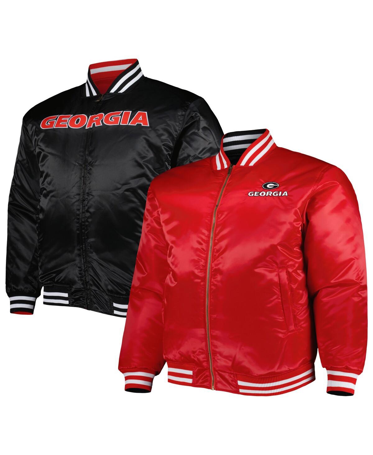 Shop Profile Men's Red, Black Georgia Bulldogs Big And Tall Reversible Satin Full-zip Jacket In Red,black