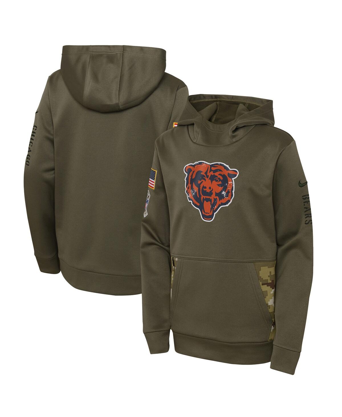 Youth Boys Nike Olive Chicago Bears 2022 Salute To Service Performance Pullover Hoodie