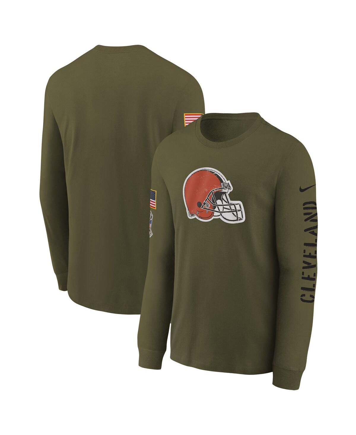 Youth Boys Nike Olive Cleveland Browns 2022 Salute To Service Team Logo Long Sleeve T-shirt