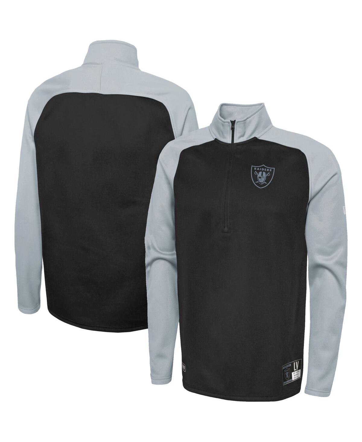 NEW ERA MEN'S NEW ERA BLACK LAS VEGAS RAIDERS COMBINE AUTHENTIC O-LINE RAGLAN HALF-ZIP JACKET 