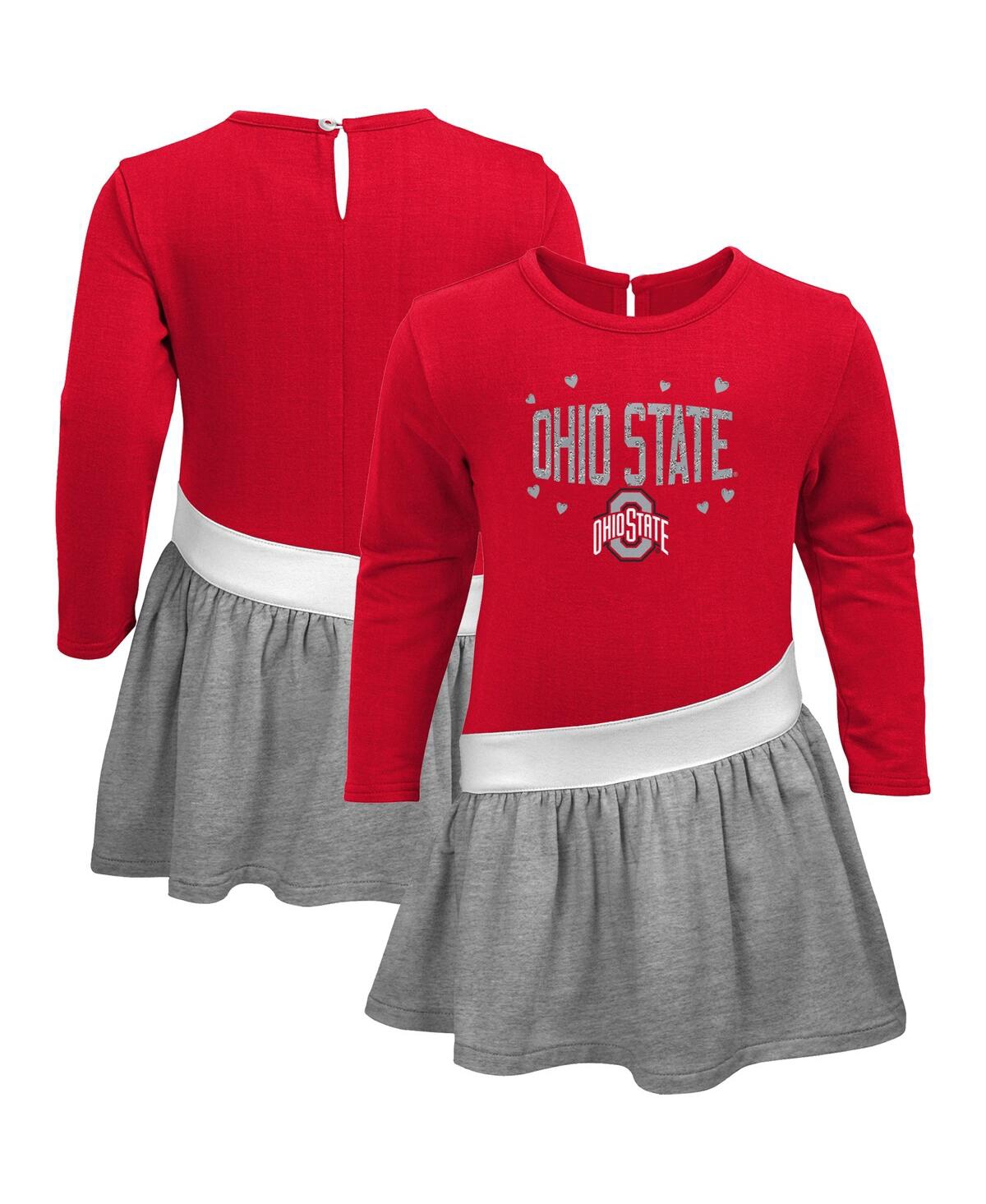 Shop Outerstuff Girls Infant Scarlet, Heathered Gray Ohio State Buckeyes Heart To Heart French Terry Dress In Scarlet,heathered Gray