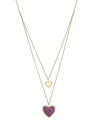 Macy's - Lab-grown Pink Sapphire Two Heart 17" Layered Pendant Necklace (7/8 ct. t.w.) in 14k Gold-Plated Sterling Silver